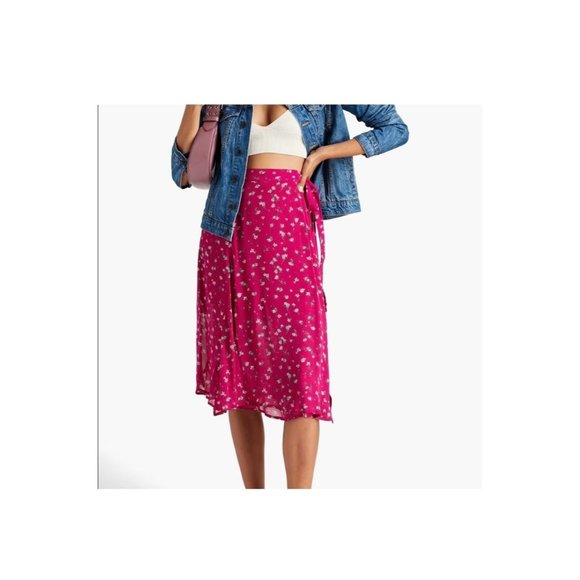 Rag and Bone women's 8 pink floral side tie georgette wrap midi skirt - Picture 1 of 7